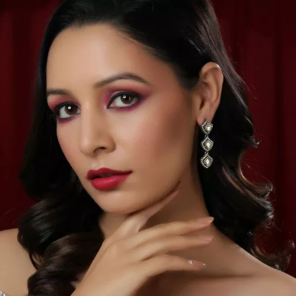 3 Tier Kundan and Diamond Earrings (Silver) - Ruby Raang - One Size