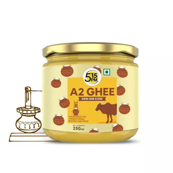 5:15PM A2 Ghee Organic | Traditional Vedic Bilona Method Ghee | Desi A2 Gir Cow Ghee - 250 ml
