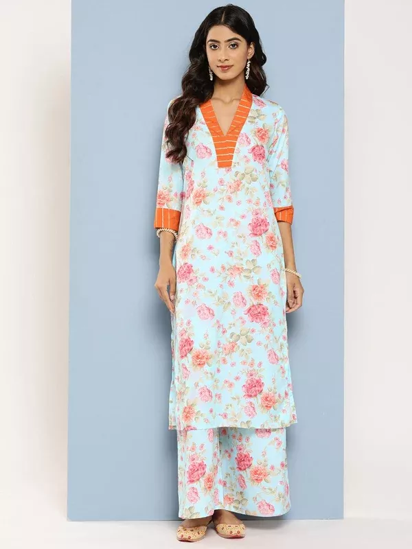 Ahalyaa Floral Printed Kurta With Palazzos - S
