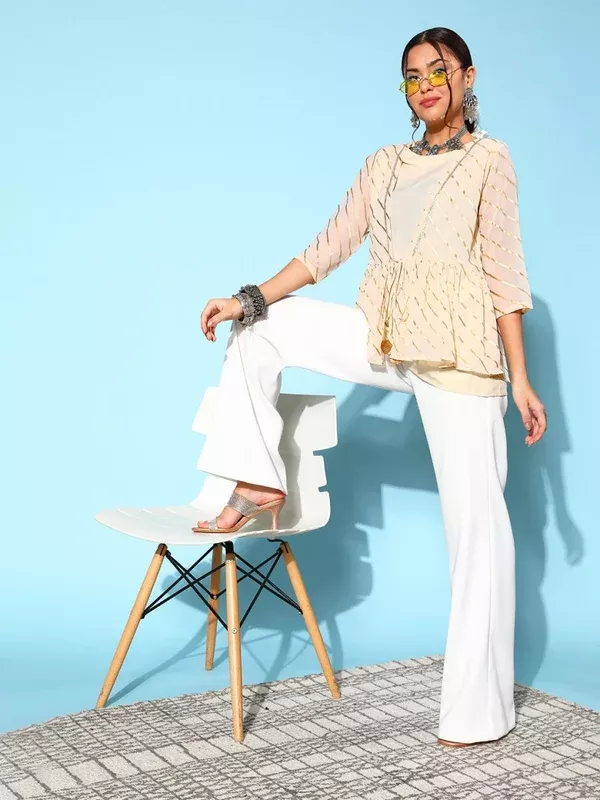 Ahalyaa Off-White Solid Fluid Tie-Up Top - XS