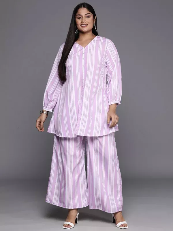 Ahalyaa Plus Size Striped Tunic with Palazzos - 3XL