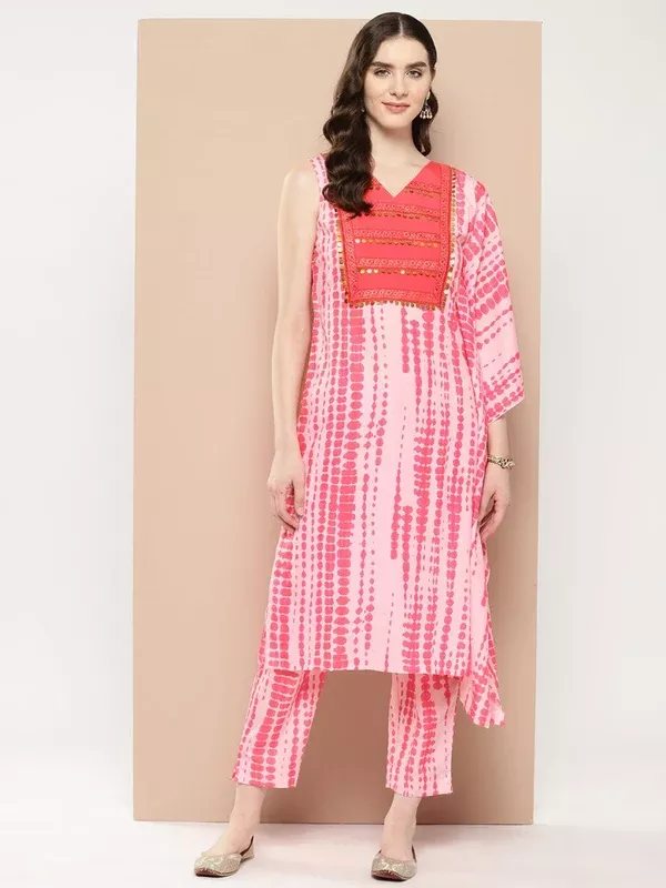 Ahalyaa Printed One-Shoulder Flared Sleeve Sequinned Kurta with Trousers - S