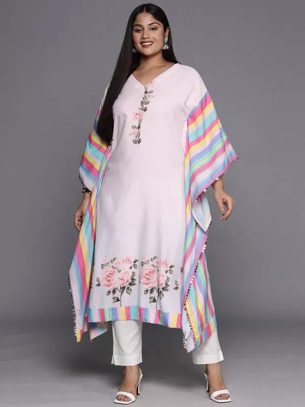 Ahalyaa Printed Plus Size Flared Sleeves Sequined Crepe Kaftan Kurta - 3XL