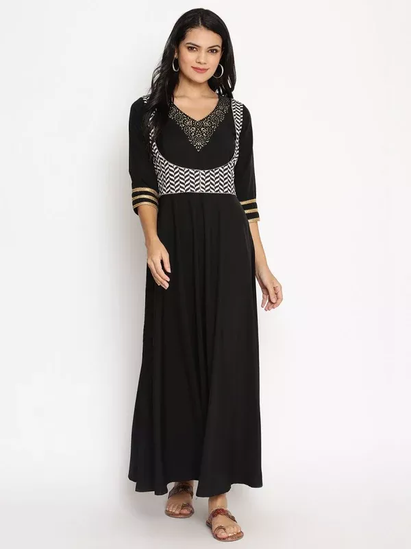 Ahalyaa Womens Black Colored Digital Chevron Print Kurta - XS