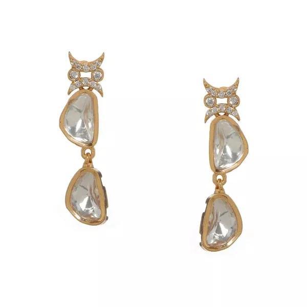 Ambi Diamond and Gold Earrings (Gold) - Ruby Raang - One Size