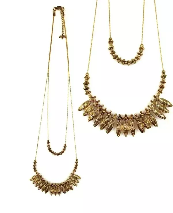 Bling Accessories Antique Brass Finish 2 Rows Metal Statement Necklace