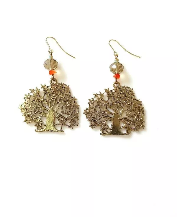 Bling Accessories Antique Brass Finish Brass Tree Shape Metal Earrings