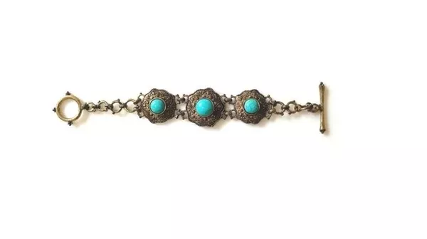 Bling Accessories Antique Brass Turquoise Stone Bracelet