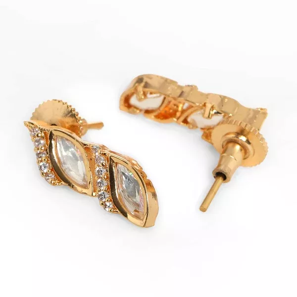 Boat Shaped Earrings with Diamond in Gold (Gold) - Ruby Raang - One Size