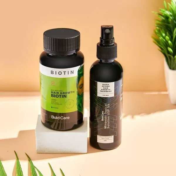 Bold Care Hair Growth 5% Solution Serum & Biotin Supplements Combo - combo