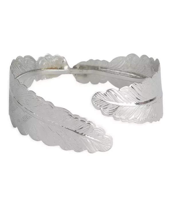 Brass Alloy Siver Plated Leaf Shape Cuff Bangle - The Pari
