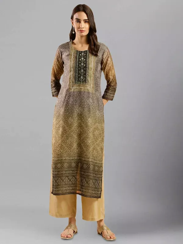 Brown Chinon Digital Printed With Hand Work Kurta - Himanshi - M
