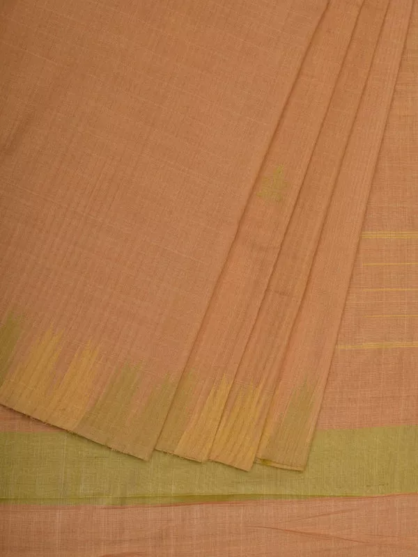 Cream Khadi Cotton Handloom Saree with Temple Border Design - Global Threads