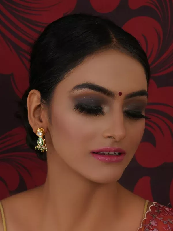 Dual Kundan Stone with Earrings (Gold) - Ruby Raang - One Size