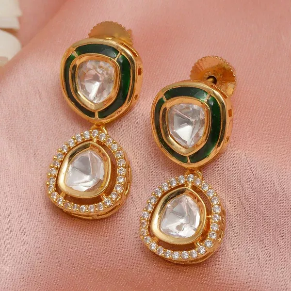Duet Gold and Meenakari Earrings (Gold) - Ruby Raang - One Size