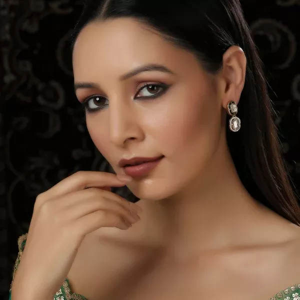 Duet Mufli Meenakari and Diamond Gold-Polished Earrings (Gold) - Ruby Raang - One Size
