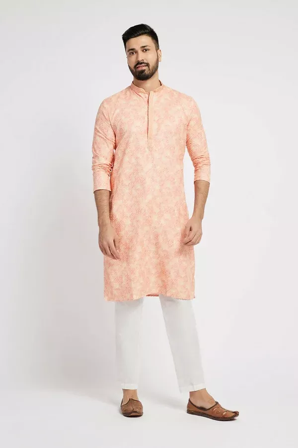 Ethnic India Peach Men's Kurta - M