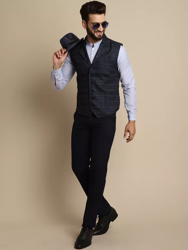 Even Apparels Men's Blue Waistcoat with Notched Lapel - XS