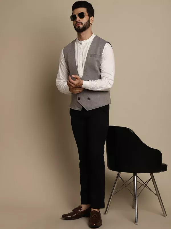 Even Apparels Men's Grey Double Breast Waistcoat - XS