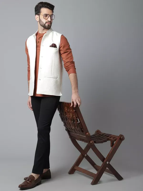 Even Apparels Men's White Pure Wool Nehru Jacket - XS