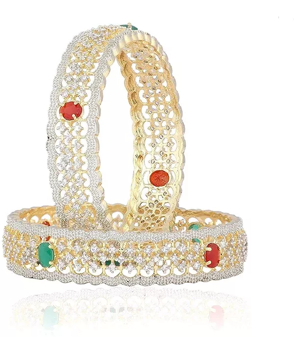 Gold-Polished Alloy American Diamond Broad Multi Bangle Set - The Pari - 2.4