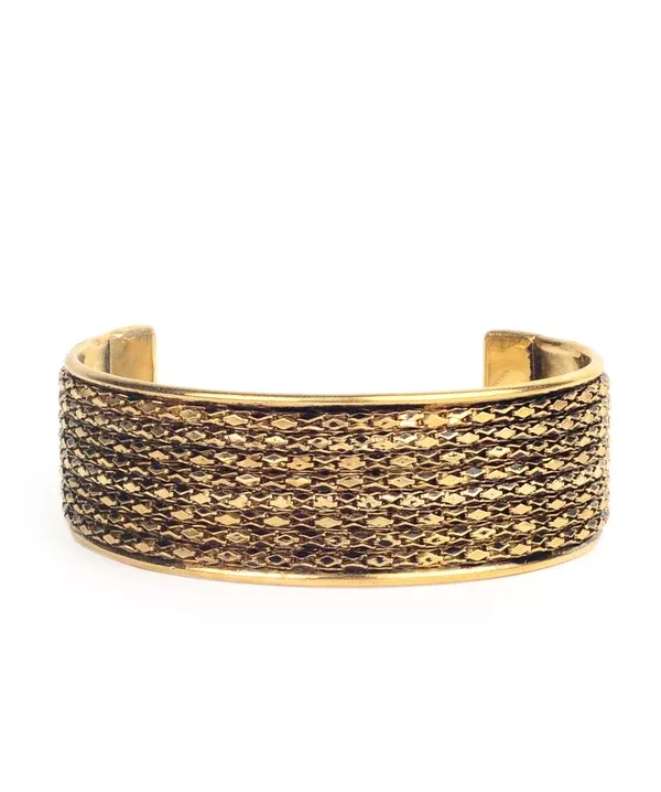 Gold-Polished Alloy Brass Antique Designer Cuff Bangle - The Pari - 2.6