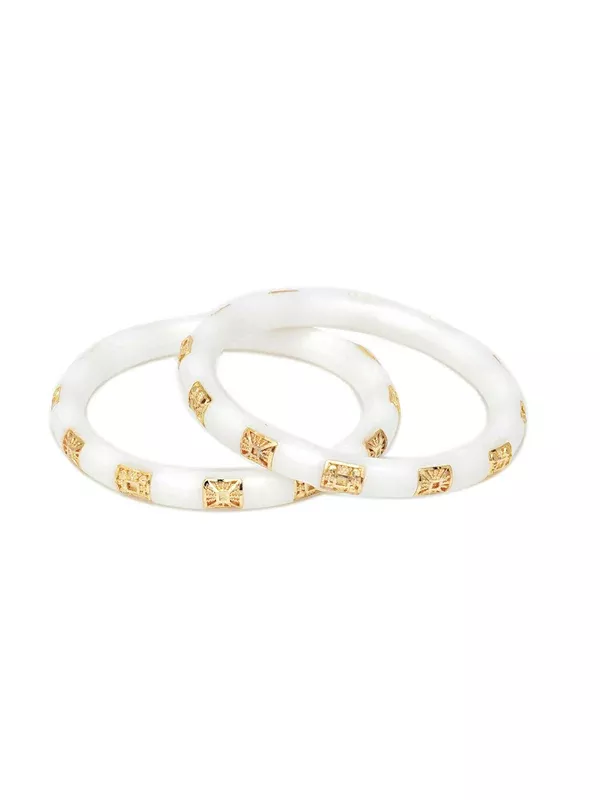 Golden Bangles (White) - Ruby Raang - One Size