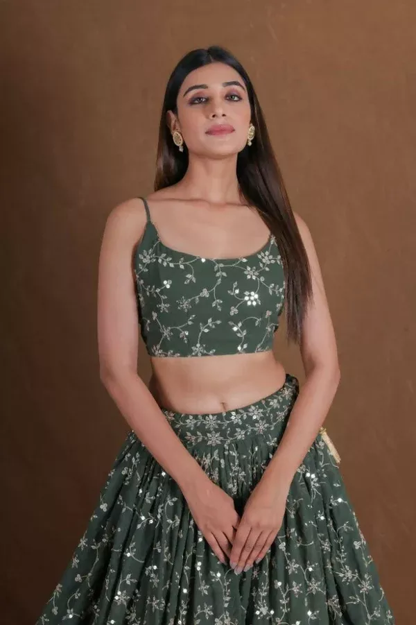 Green Georgette Zari,Sequence Embroidery Work Lehenga Choli - Jihu Culture - XXS