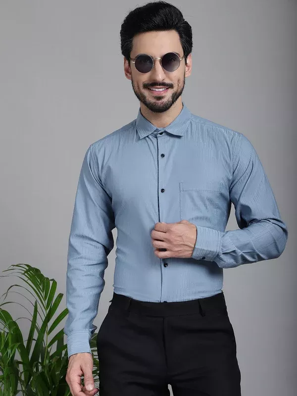 Indian Needle Men's Woven Design Formal Shirt - Grey - S