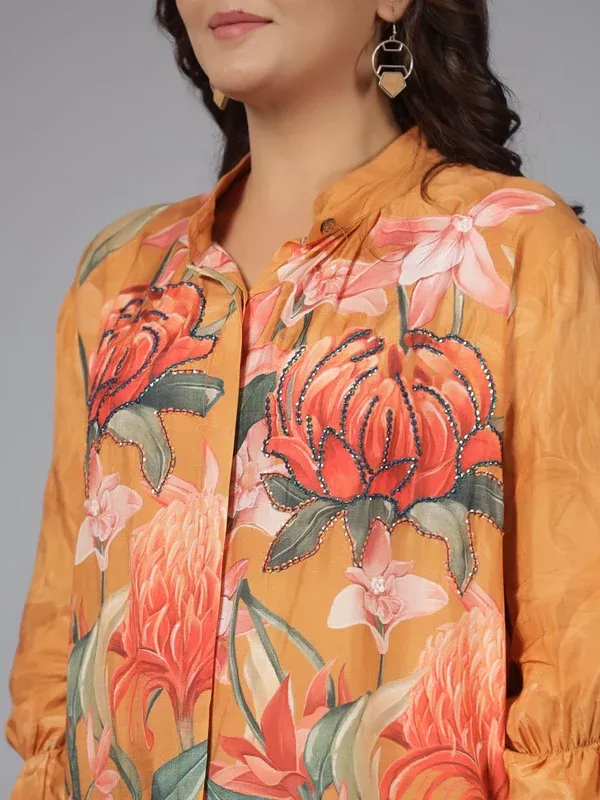 Juniper Women Brown Muslin Printed Tunic - M