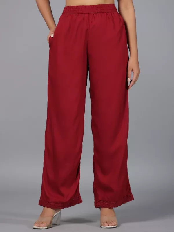 Juniper Women Maroon Rayon Palazzo - XS