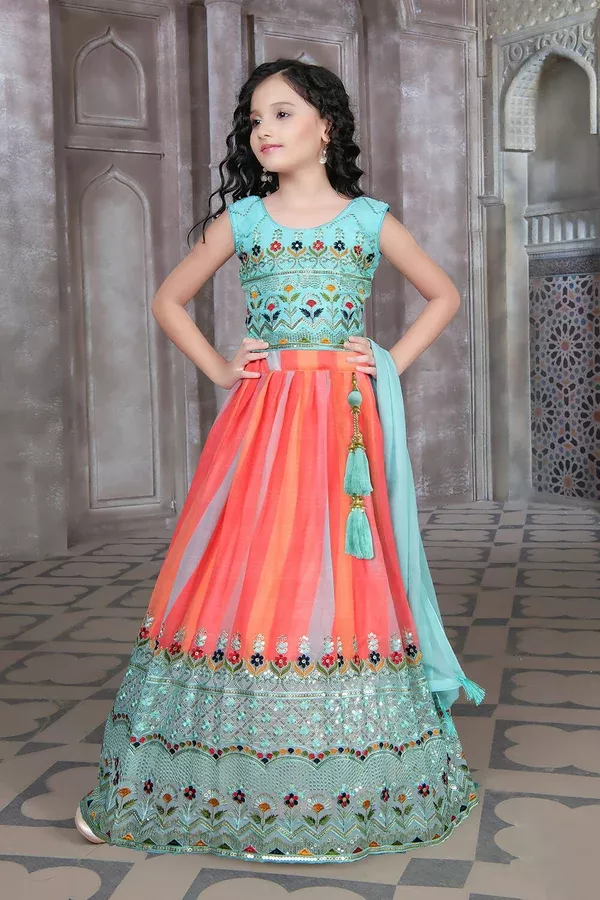 Kids Wedding Designer Multi Georgette Lehenga Choli - Aaradhna - 24