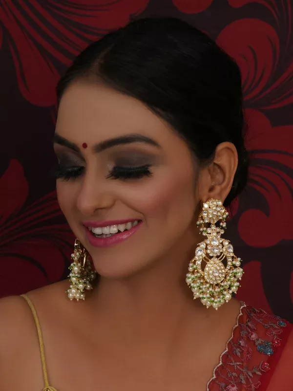 Kundan Chand Earrings (Gold) - Ruby Raang - One Size