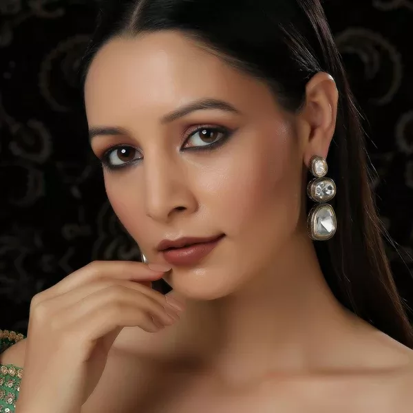Kundan Earrings (Silver) - Ruby Raang - One Size