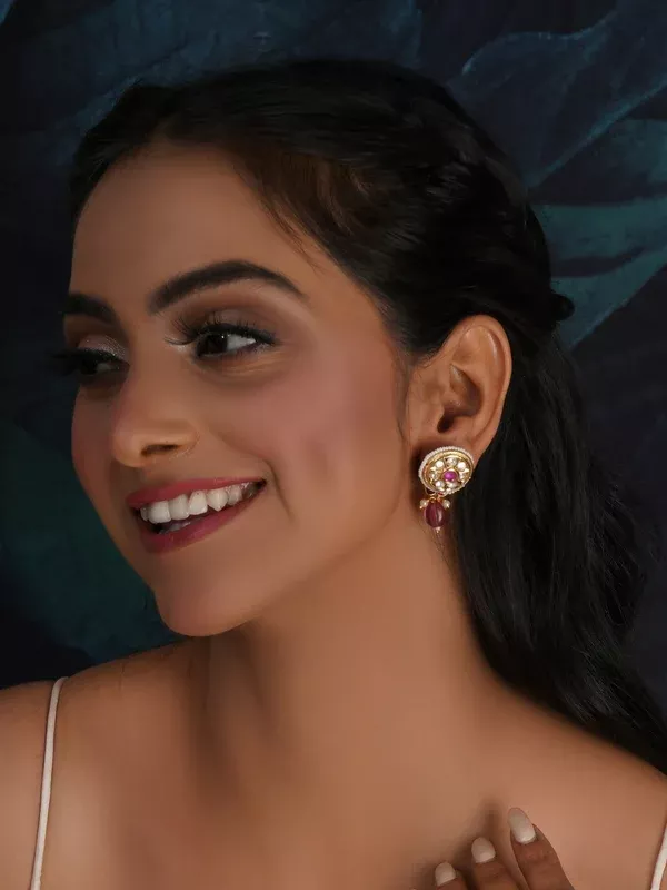 Kundan Studs with Stones (Gold) - Ruby Raang - One Size