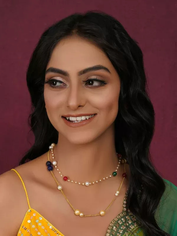 Layered Pearl and Gold Neckpiece with Multi Stones (Multi Color) - Ruby Raang - One Size