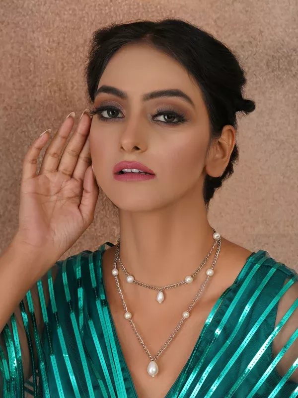 Layered Pearl and Silver Neckpiece (silver) - Ruby Raang - One Size