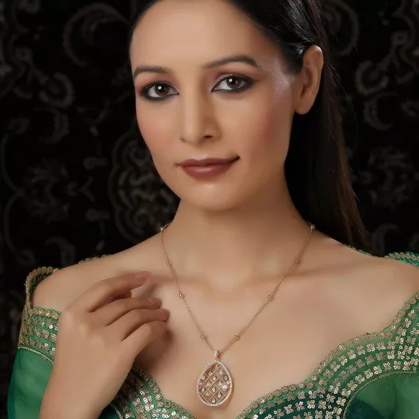 Long Gold Chain with Kundan Jhallar Pendant (Gold) - Ruby Raang - One Size