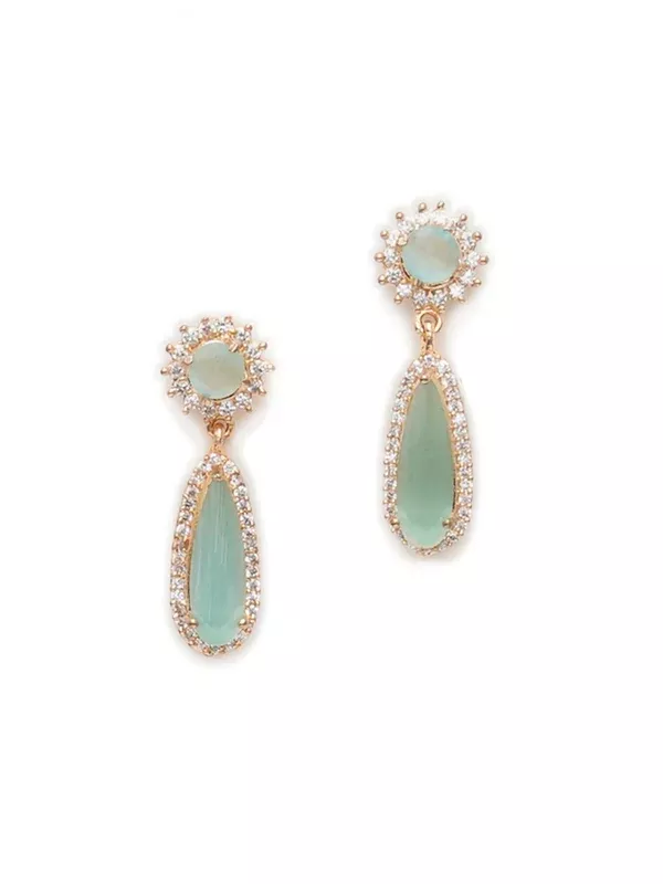 Long kundan earring (Mint green ) - Ruby Raang - One Size