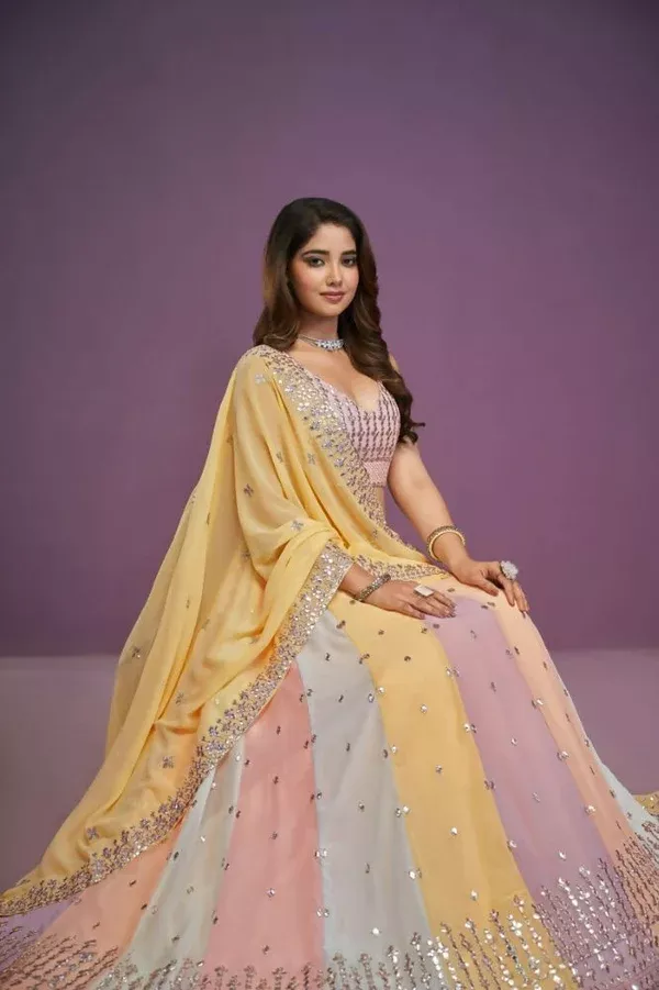 Multicolor Georgette Sequence ,Gota Patti Embroidery Work Lehenga Choli Set - Jihu Culture - XXS
