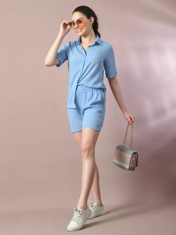 Myshka Women's Blue Solid Regular Fit Shirt - S