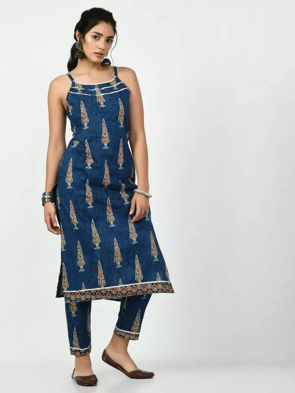 Myshka Women's Blue Straight Printed Kurta - S