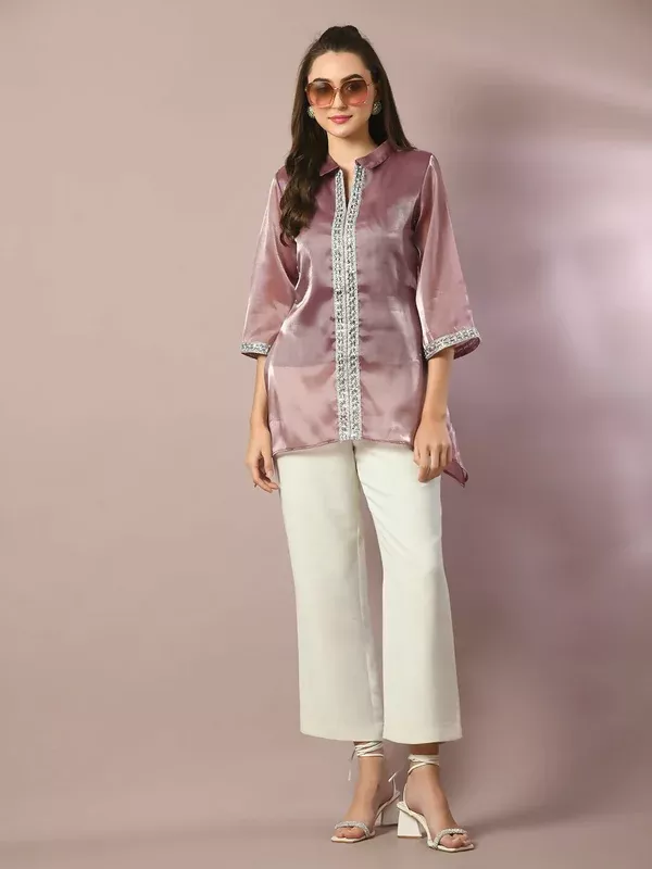Myshka Women's Brown Solid Longline Party Tunic - S