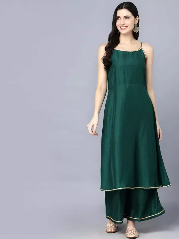 Myshka Women's Green Solid Party Kurta Sets - XXL