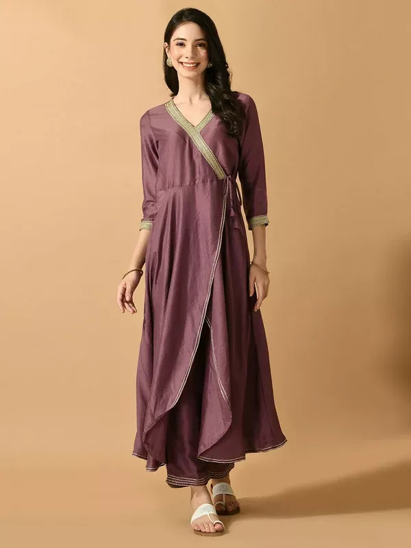 Myshka Women's Mauve Solid Party Kurta Sets - S