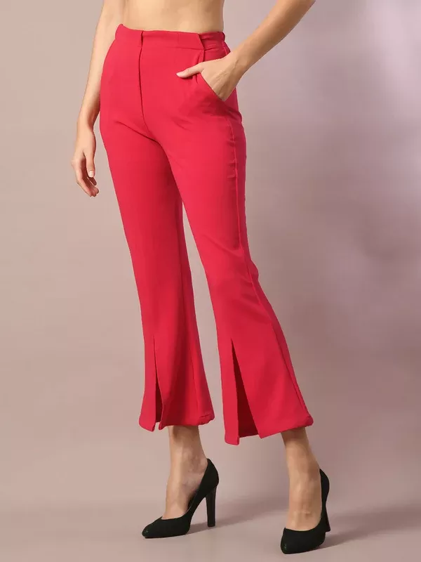 Myshka Women's Pink Solid Party Parallel Trousers - S