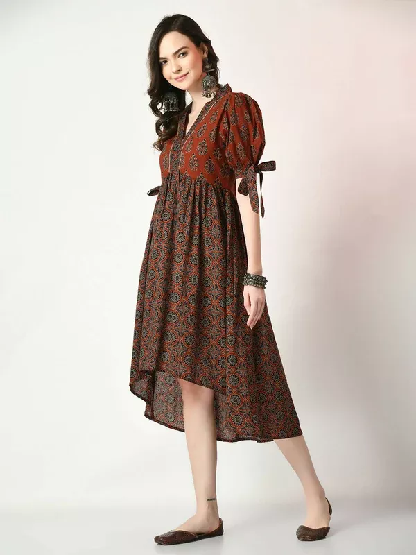 Myshka Women's Rust Empire Printed Dress - S