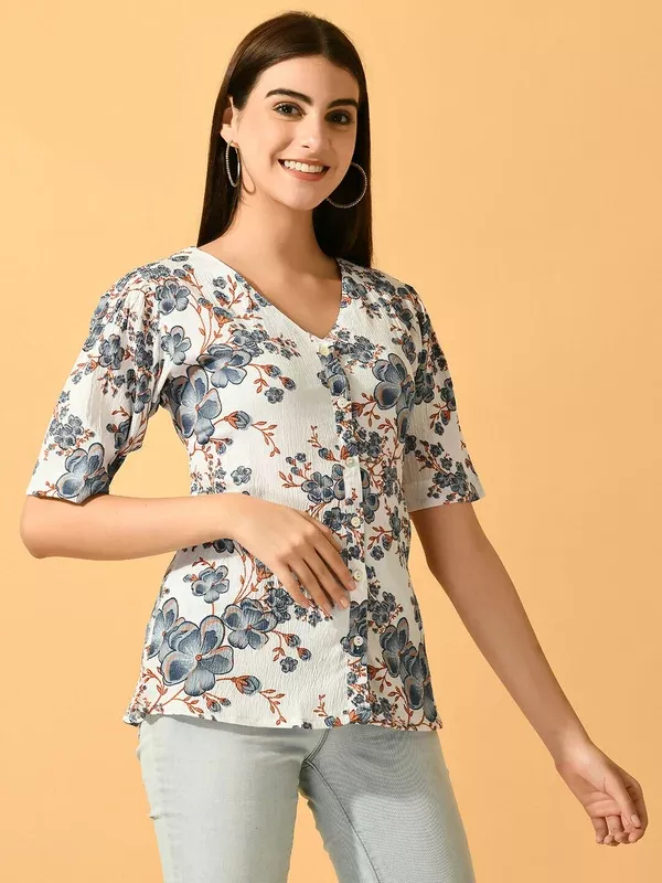 Myshka Women's White Printed Party Top - S