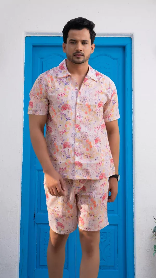 Noroke Linen White Floral Co-ord Set Men - S