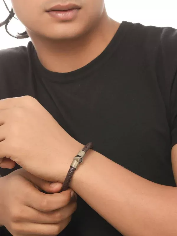 NVR Men's Brown Leather Bracelet - One size